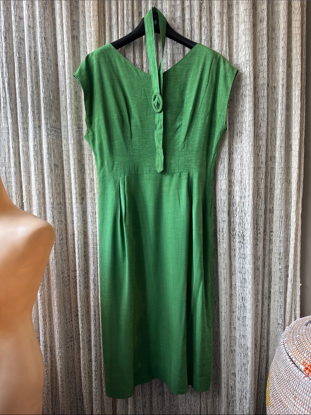 Original Vintage shamrock Green linen/ cotton Women's Dress